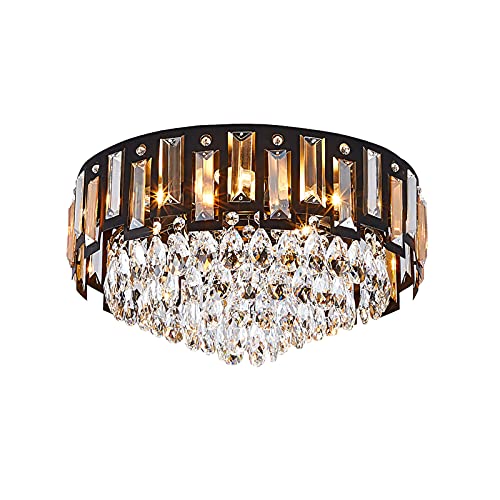 Plafonnier moderne en cristal noir de 40 x 20 cm pour éclairage de salon