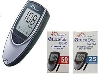 Dr. Morepen Bg-03 Glucometer With Test Strips, Black, Silver (25 & 50 Strips)
