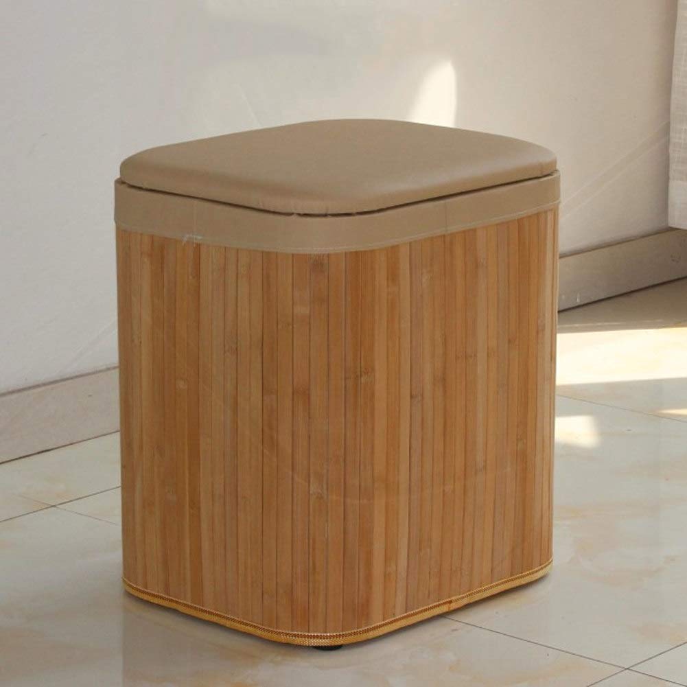 Pouf de rangement en bambou avec coffre et petit tabouret de pied en cuir