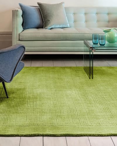 Lord of Rugs Wool Rug for Living Room Dining Bedroom Hand Made Modern Bordered Quality Soft Plain Rug Green Medium 120x170 cm (4'x5'6")