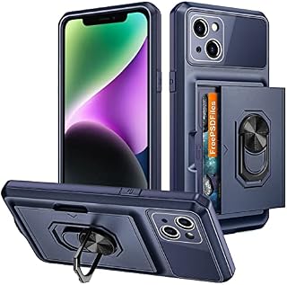 Coolden for iPhone 14 Plus Case Wallet Case with Card Holder Slot Ring Kickstand Case Armor Military Grade Shockproof Case Heavy Duty Protective Phone Case Cover for iPhone 14 Plus 6.7 Inch-Navy