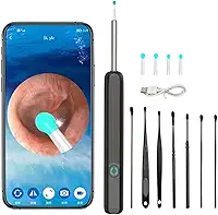 Aparelho de Visualização Auricular com Câmera HD 1080p, 6 LEDs e WiFi – Kit para Limpeza de Ouvido com Ponteiras de Silicone – Compatível com Android e iOS – Bateria Recarregável (Preto)
