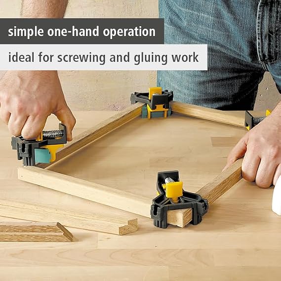 wolfcraft Corner Clamps Set of 4 - ES 22 Right Angle Woodworking Clamps | Adjustable 90 degree clamping aid for 10-22 mm boards, ideal for glueing and screwing furniture corners. 8626000