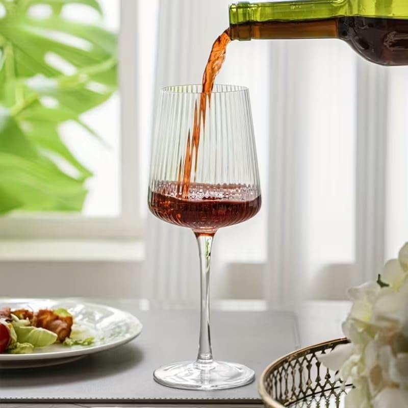 Image of PrimeWorld Crystal Wine Glasses Set of 4 | Premium Red & White Wine Glassware with Laser-Cut Thin Rim & Long Stem | Elegant Crystal Glasses for Wine Tasting, Gifting & Daily Use