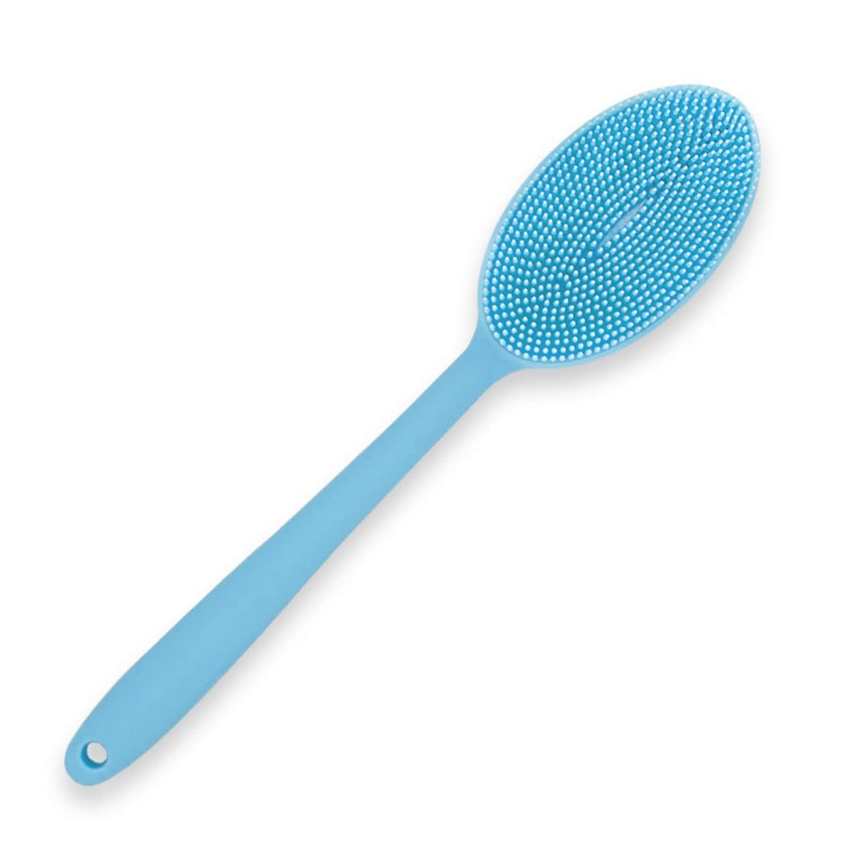 Silicona de Doble Cara Frote Trasero Multifuncional Baño Ducha Cuerpo Exfoliante Masaje Champú Cepillo con Mango Largo (Color : Blue)