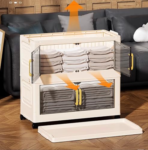 Image of House of Quirk Plastic 4 Layer Foldable Storage Box with Lid & 2 Clear Window Stackable, Collapsible, Large Capacity Organizer for Clothes, Toys, Books, Bedroom, Closet & Office Durable & Space-Saving