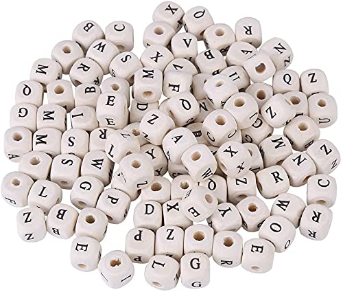 PRANSUNITA 10 mm Wooden Alphabet Letter Square Shape Loose Beads for DIY Bracelets, Necklaces, Educational Toys – Natural White Color – Pack of 100 pcs-image-3