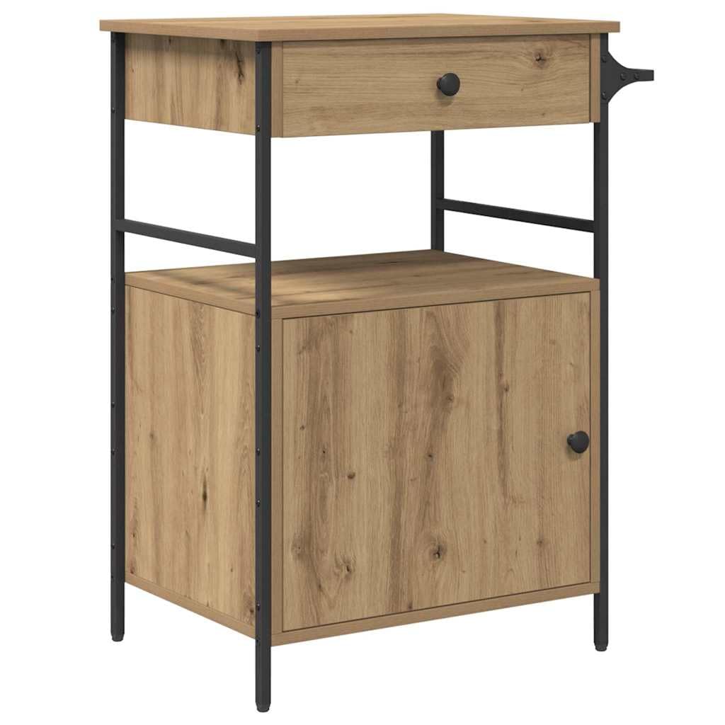 Carro de cocina de roble Artisan, 56 x 43 x 89,5 cm, con ruedas y frenos, carrito de cocina móvil y carrito de servicio para almacenamiento y almacenamiento flexible en cocina y comedor
