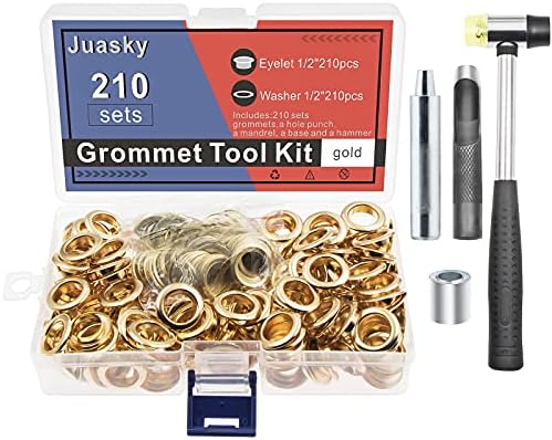 1/2 Inch Grommet Kits, 210 Sets Gold Sewing Eyelets Sets, Metal Grommet Tool Kits with Installation Tool for Leather, Fabric, Curtain,Clothes, Belt, Shoes