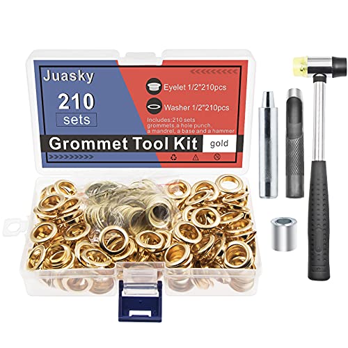 1/2 Inch Grommet Kits, 210 Sets Gold Sewing Eyelets Sets, Metal Grommet Tool Kits With Installation Tool For Leather, Fabric, Curtain,Clothes, Belt, Shoes #TOP2
