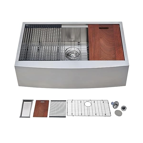 IKEBANA 33 Inch Stainless Steel Farmhouse Sink,Single Bowl Apron Front Farm Sink Workstation Undermount Handmade Farmhouse Kitchen Sink With Accessories