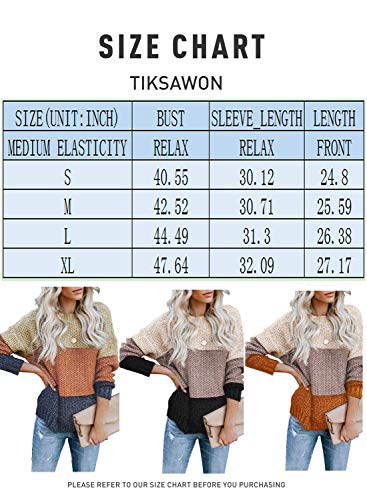 Tiksawon Womens Color Block Striped Oversized Crew Neck Sweaters Pullover Fashion Long Sleeve Loose Knitted Jumper Tops (A-Khaki, Small)
