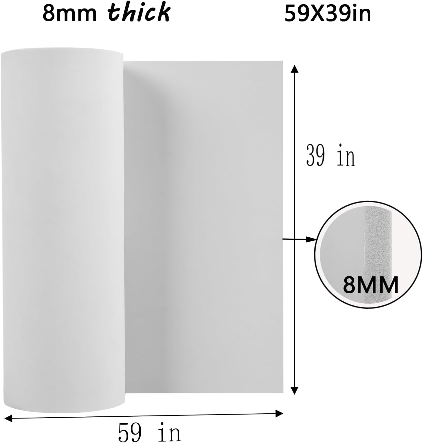 AMZQNART EVA Foam, Cosplay Foam Roll, Size 8mm Thick 39×59in (16sqft) Suitable for Large Foam Cosplay Modeling, DIY Projects, Crafts, Ultra High Density 90 kg/m3. White