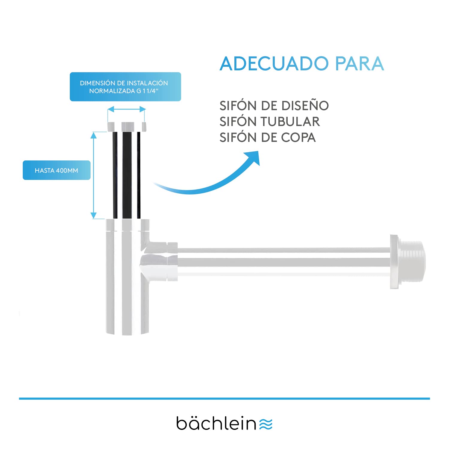 Bächlein Tubo de Inmersión para Sifón Universal - Extra largo 400 mm - Cromado