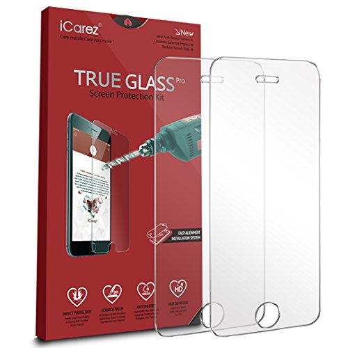 iCarez Tempered Glass Screen Protector for iPhone SE / 5S, 2-Pack