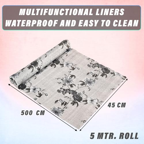 Image of Kuber Industries PVC Pack of 2 Waterproof & Durable 5 Meters Kitchen Mats for Shelf Liner Roll | Wipeable Fridge Sheets for Shelves Cabinet Drawer | Flower Print Blue - Grey
