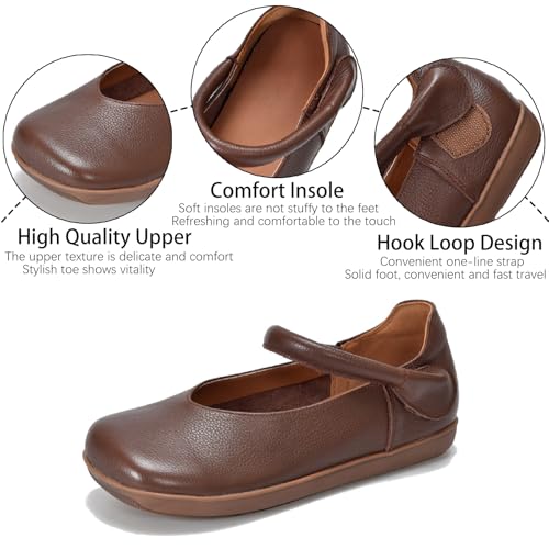 Women's Genuine Leather Mary Jane Flats Fashion Comfortable Square Toe Hook Loop Non-Slip Soft Bottom Walking Shoes for Office Party Work Causal Mom Shoes3
