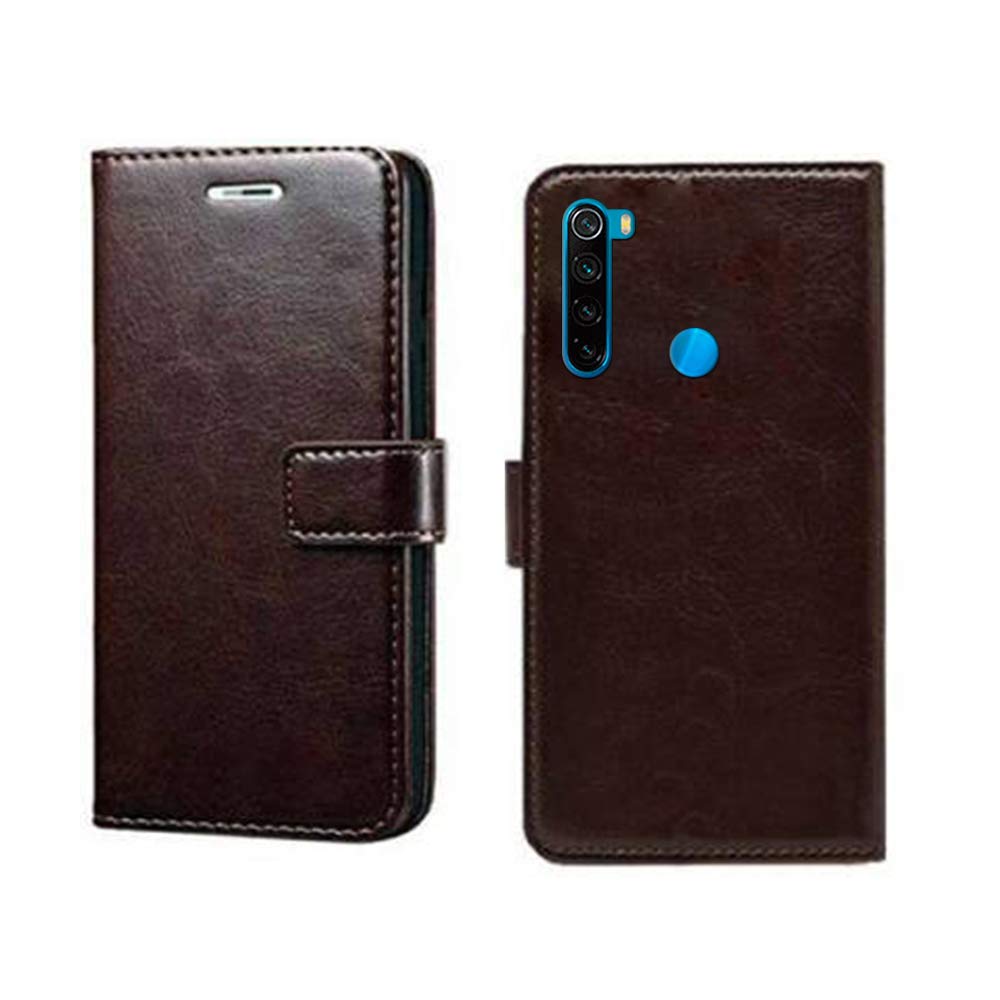 Pinaaki Enterprises Redmi Note 8 Flip Case | Premium Leather Finish | with Card Pockets | Wallet Stand |Complete Protection Flip Cover for Redmi Note 8 - Coffee