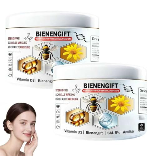 Hudros Bienengift Multisymptom Behandlungscreme,Bienengiftsalbe, Bee Venom Cream,Bienengift Hautregenerations Creme,für die tägliche Hautpflege,nicht fettende Formel,für alle Hauttypen (2 Stück)