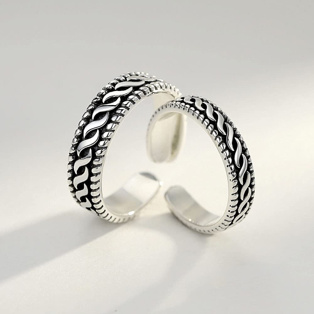 Paar breiter Daumenring - Vintage -Gravur -Hanf Seilstapelbar offener Fingerring, verzweifelter fest Verstellbarer Ring, Geschenke für Frauen