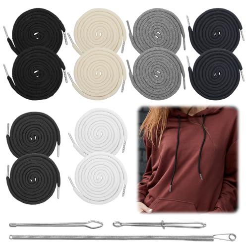12 Stück Kordel für Jogginghose 130cm Baumwolle Kordelzug mit Durchziehnadel & Metallenden, Universal Ersatz-Saiten Komplettset für Hoodies, Hosen, Jacken, Sweatshirts (6 Farben)