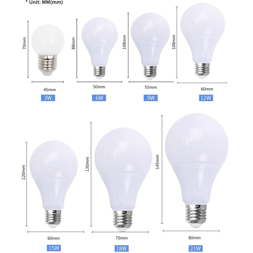 RZL Iluminación, Paquete de 10 lámparas LED, focos LED CA 220 V, E27, 3 W, 6 W, 9 W, 12 W, 15 W, 18 W y 21 W(Warm White,12W E27 AC100-240V)