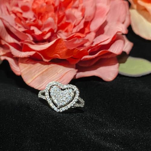 Dainty Women's White Gold Plated Pavé-Set Cluster White Cubic Zirconia Love Heart-shaped Wedding Promise Rings3