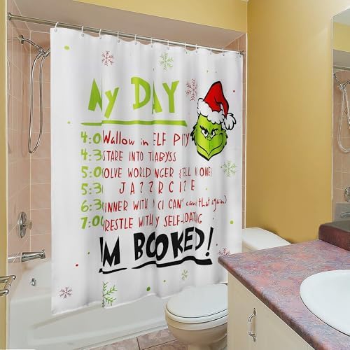 Christmas Shower Curtain and Ring Set, Green Shower