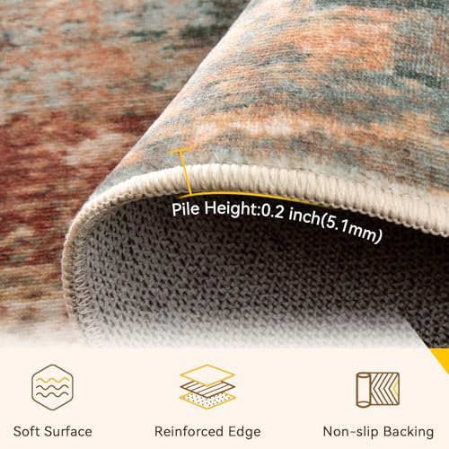 Washable Area Rugs 4'x6' Non-Slip Modern Abstract Soft for Living Room Entryway Bedroom Nursery, Print Pattern, Brown Rust Red Multi