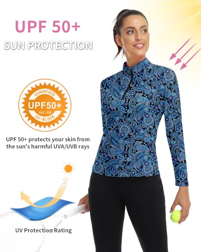 WOWENY Women's Long Sleeve Athletic Shirts Quarter Zip Pullover Collared T-Shirt Workout Print Tennis Top2