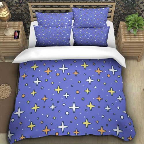 Housse de couette ciel étoilé 3D 135x200cm en microfibre douce avec sa parure de lit étoile single