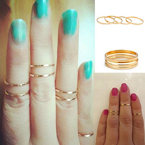 Sankuwen 5pcs/set Rings Urban Gold Stack Plain Above Knuckle Ring Golden, 5pcs