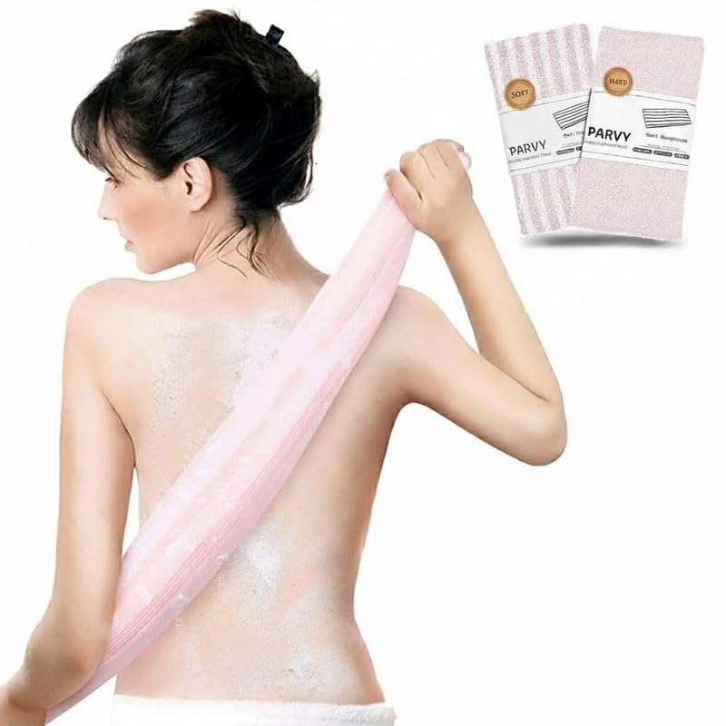 Long Back Scrubber Exfoliating Bath Towel Nylon Body Washcloth Korean African Exfoliating Net Sponge Shower Stretchable Pull Strap Bath Dead Skin Remover Loofah (1Pcs)