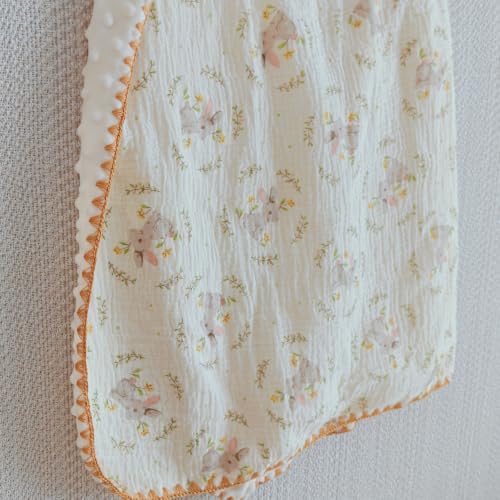 Image of Baby Blanket Cotton Muslin Thick Dotted Backing Double Layer Receiving Blanket 40 inchx40 inch (Rabbit)