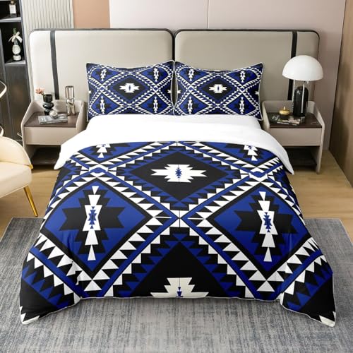 Coton Ethnique Bohême Parure de Lit 240 x 260,Western Bohême Aztèque Housse de Couette,Ethnique Tribal Arrow Literie Set,Vintage Exotique Microfibre Couvre...