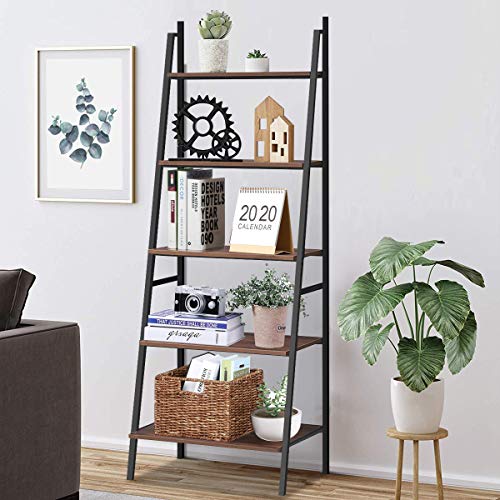 Tangkula-Ladder-Shelf-5-Tier-Industrial-Bookcase-Multifunctional-Display-Bookshelf-Wooden-Look-Plant-Flower-Stand-with-Metal-Frame-Decor-Furniture-for-Home-Office Tangkula Ladder Shelf 5 Tier Industrial Bookcase Multifunctional Display Bookshelf Wooden Look Plant Flower Stand with Metal Frame Decor Furniture for Home Office