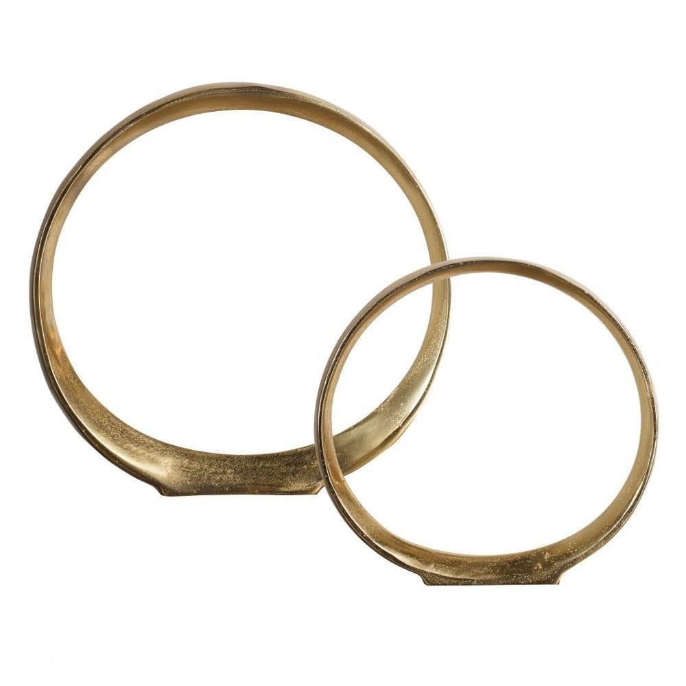 Uttermost Jimena 2-Piece Contemporary Aluminum Ring Sculpture Set in Gold
