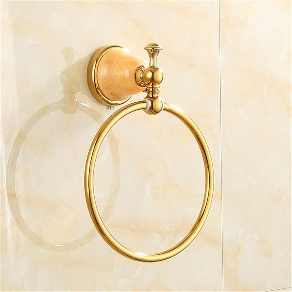 LSLYTQ European-Style All-Copper Natural Jade Gold Towel Ring, Bathroom Hardware Pendant Towel Holder, Wall Hanging Rack