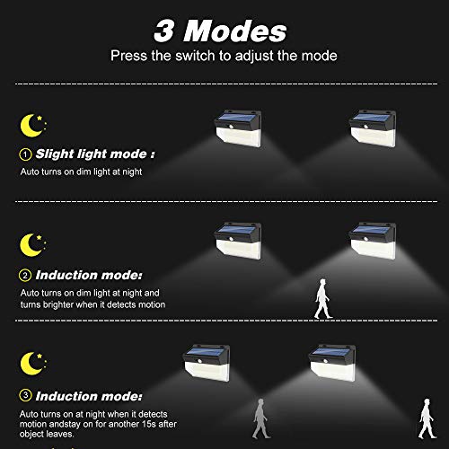 Solar Lights Motion Sensor, 262 LEDs Outdoor Lights Upgraded Solar Wall Light Wireless, 3 Modes (Security/ Permanent On All Night/ Smart Brightness Control ) with IP65 Waterproof, Wide Angle (2 Pack)