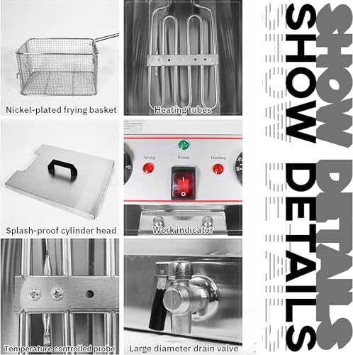 Kommerzielle Fritteuse, elektrische Fritteuse, kommerzielle Fritteuse für die Arbeitsplatte, Doppeltankkörbe, Pommes Frites aus Edelstahl mit Temperatur-Timer-Regler/Ablauf/separatem Schalter für Re – Bild 8