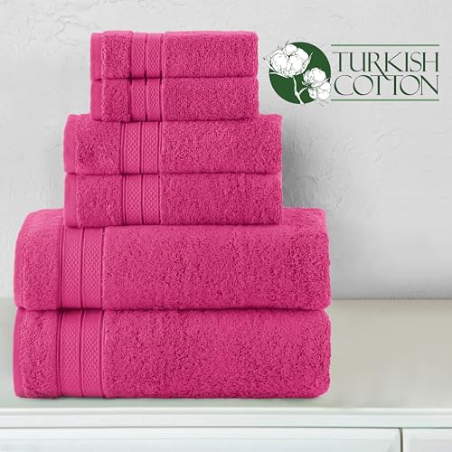 Image of Elegant Comfort Luxury 6-Piece Towel Set, Premium Soft 100% Turkish Cotton, Three Line Popcorn Design 2 Bath Towels, 2 Hand Towels and 2 Washcloths Towel Set - Quick-Drying and Absorbent, Hot Pink