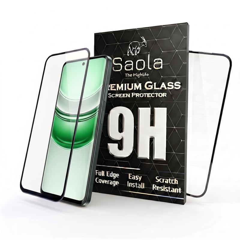 Image of Saola HD Clear Tempered Glass for Realme C75 5G | High Strength 9H Protection, Smooth Touch, Full Coverage Screen Guard, 2-Step Installation Kit | Quick & Easy Application (Pack of 2)