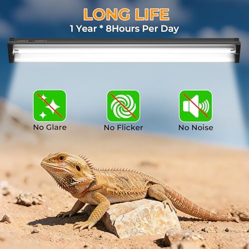 Lustaled 22inch 24W T5 UVB Reptile Light Combo Kit for Tropical & Desert Reptiles, Switchable UVB 5.0, UVB 10.0, Reptile Lamp Terrarium Hood UVB Light for Bearded Dragon, Lizards, Chameleon, Turtle - 4