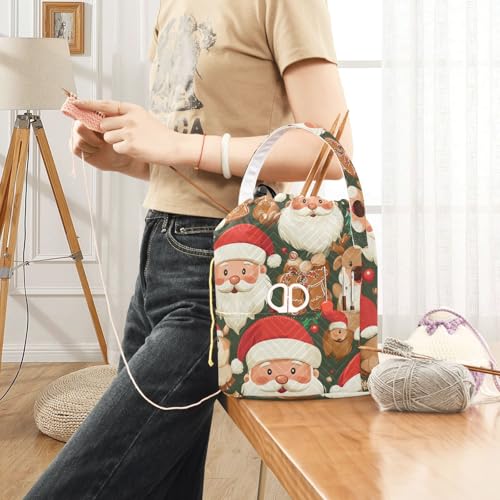 Image of Tatenale Crochet Bag Yarn Bag Knitting Project Bag with Pockets and Handle Portable Yarn Storage Organizer Tangle Free 8.3x11 InchGreen Christmas Santa Claus and Cookies16