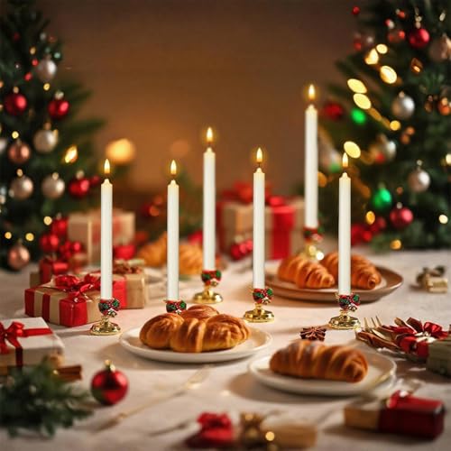 Image of Wondise Flameless Window Candles with Remote Timer, Battery Operated Taper Candles with Wreath, 3D Wick Flickering for Christmas Decoration, Removable Suction Cups and Gold Holders Included (6 Packs)