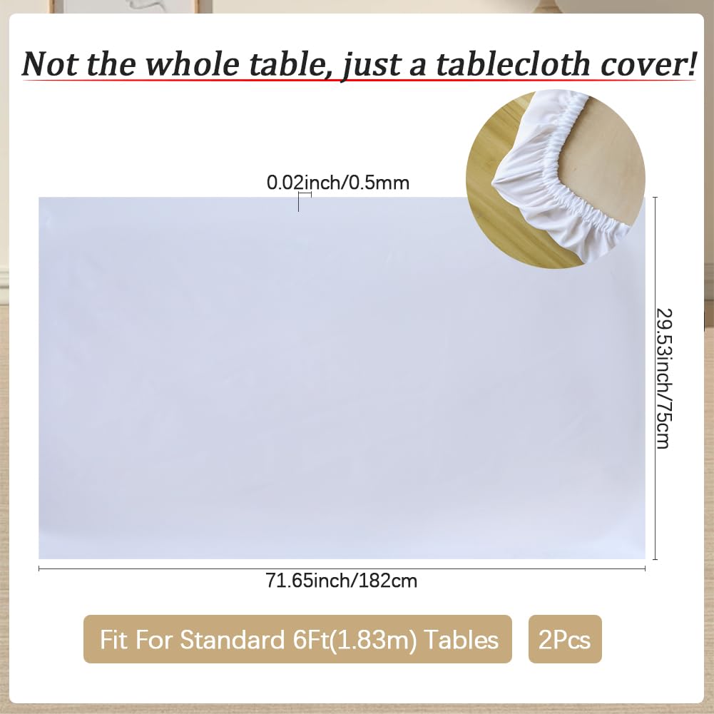 GORGECRAFT 2Pcs Elastic Fitted Picnic Tablecloths 72x30 Inch Rectangle Waterproof Table Covers White Washable 6ft Folding Tables Polyester Cloth for Indoor Outdoor Patio Beach Camping BBQ Parties - Image 2