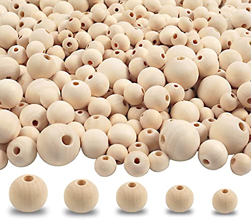 Wood Beads Natural Unfinished Round Wooden Loose Beads Wood Spacer Beads for Craft Making Decorations and DIY Crafts (5 Sizes 10+12+14+16+20mm)