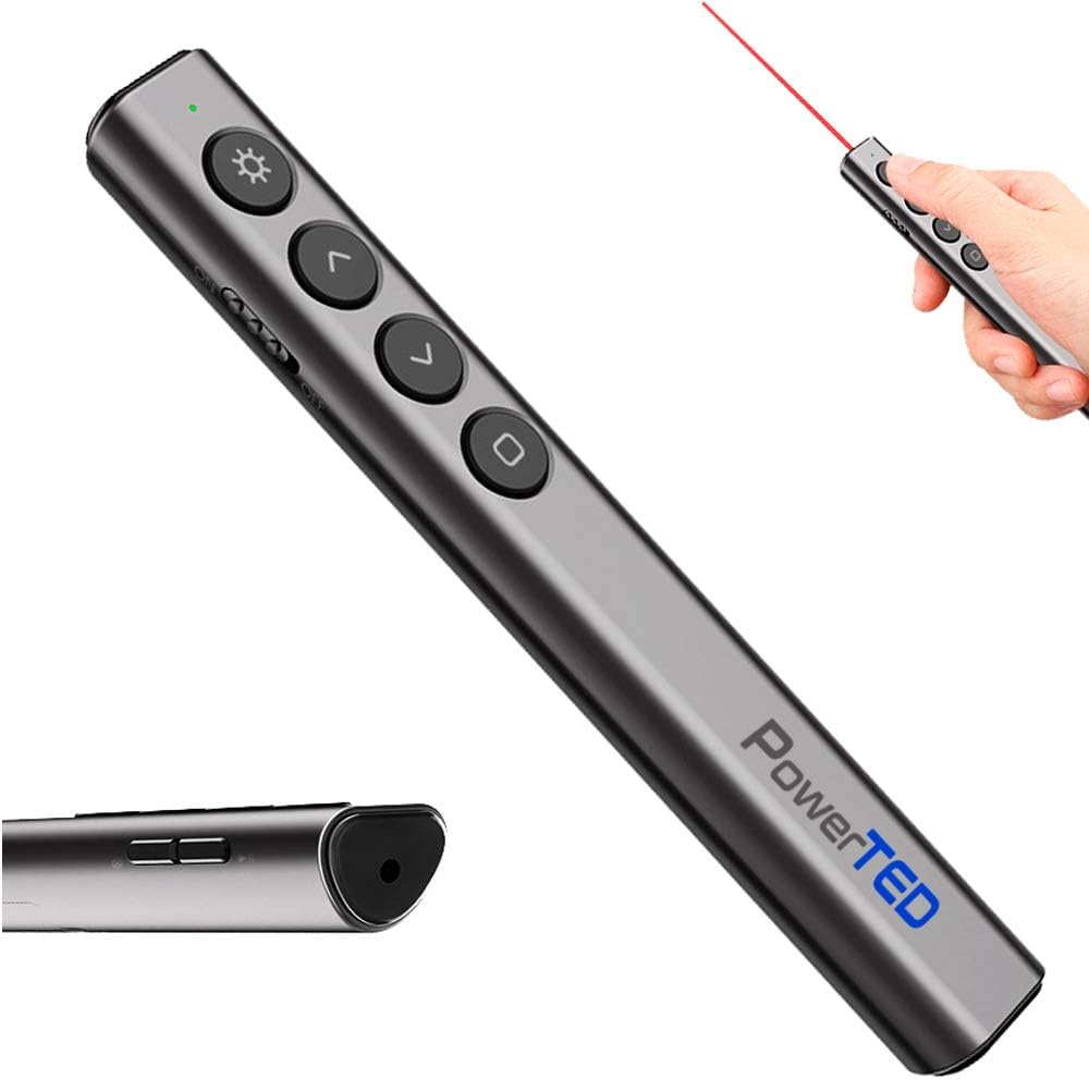 Wireless Presenter, Presentation clicker with Laser Pointer Presenter with Remote Control RF 2.4GHz with Multimedia Volume Control, Powerful red Laser Pointer Presenter PPT (Gray)
