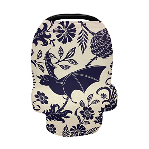 Image of Belinyo Bats and Flower Baby Car Seat Canopy Cover Mom Nursing Breastfeeding, Breathable Infant Baby Carseat Canopy, Newborn Baby Stuff Essentials for Boys Girls Shower Gift