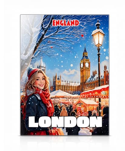 Acrylic Fridge Magnets All Europe Souvenir Retro Vintage Art 2x3 (England Christmas Market London)